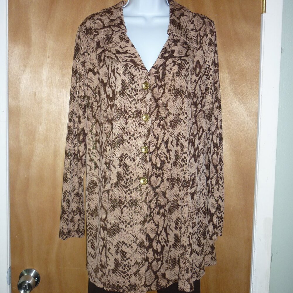 George Simonton SIMONTON Says Brown Multi Lurex Printed Knit Duster NWOT Large